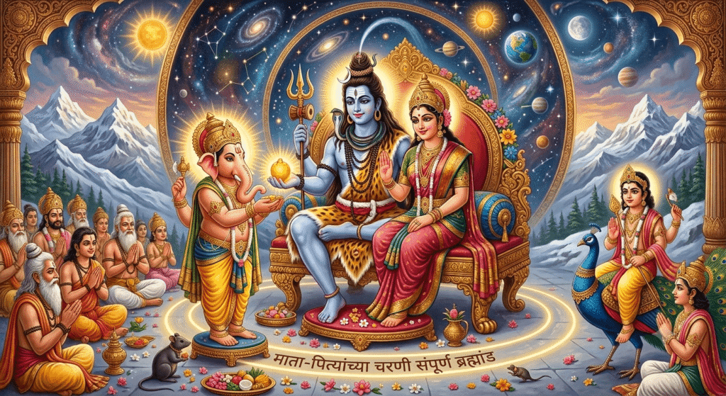 Lord Ganesha Blessing Shiva Parvati Pratham Pujya Hindi