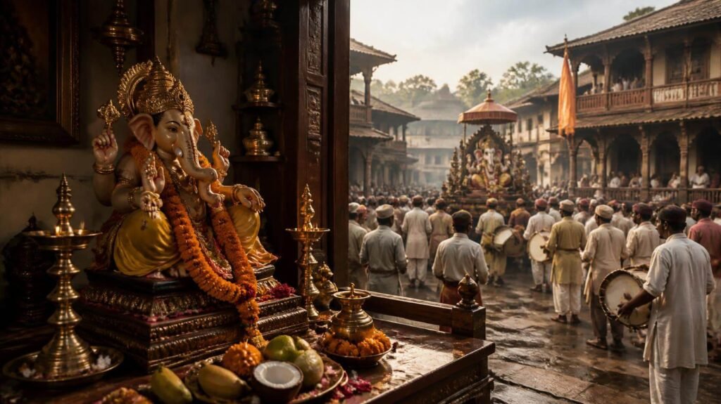 १८९०च्या दशकातील पुण्यातील सुरुवातीच्या सार्वजनिक गणेशोत्सवाचे दृश्य